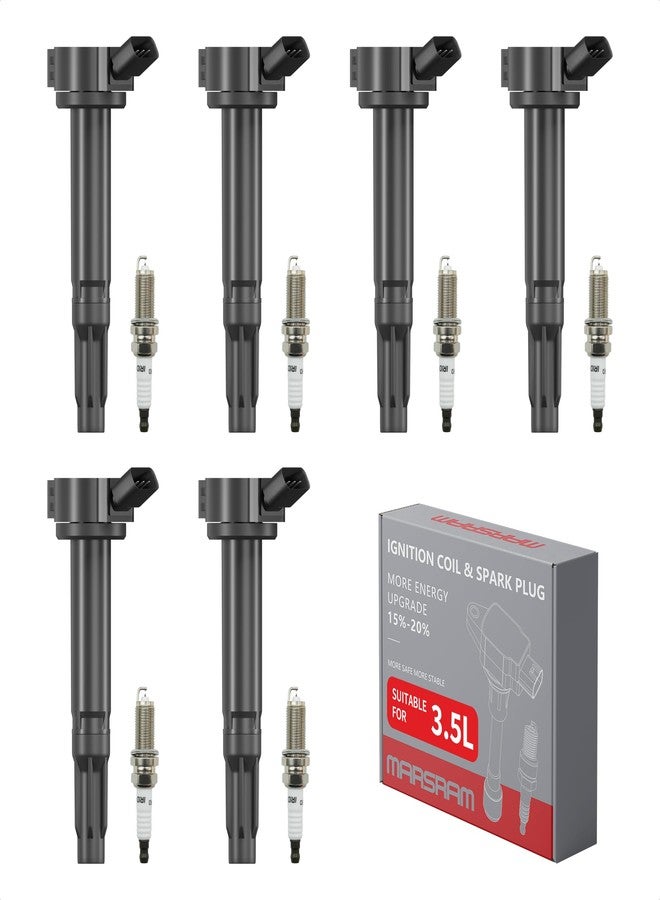 Marsram مجموعة ملفات إشعال Marsram UF487 وشمعات إشعال مزدوجة من الإيريديوم، مناسبة لسيارات تويوتا ولكزس موديلات 2005-2018: كامري، هايلاندر، أفالون، راف فور، سيينا، فينزا، RX350، ES350، RX450h، سعة 3.5 لتر، محرك V6. بديل للأرقام 90919-02251 و90919-A2002 (6 قطع). - Image 1